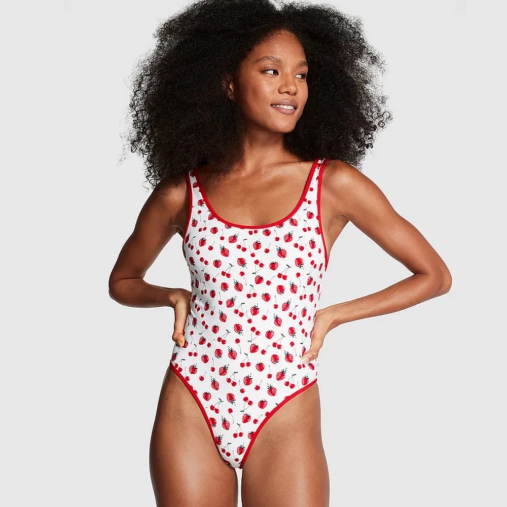 Pink by Frankie's Bikinis Marlow One-Piece Swimsuit Cherry Strawberry Large NWT - Picture 2 of 9